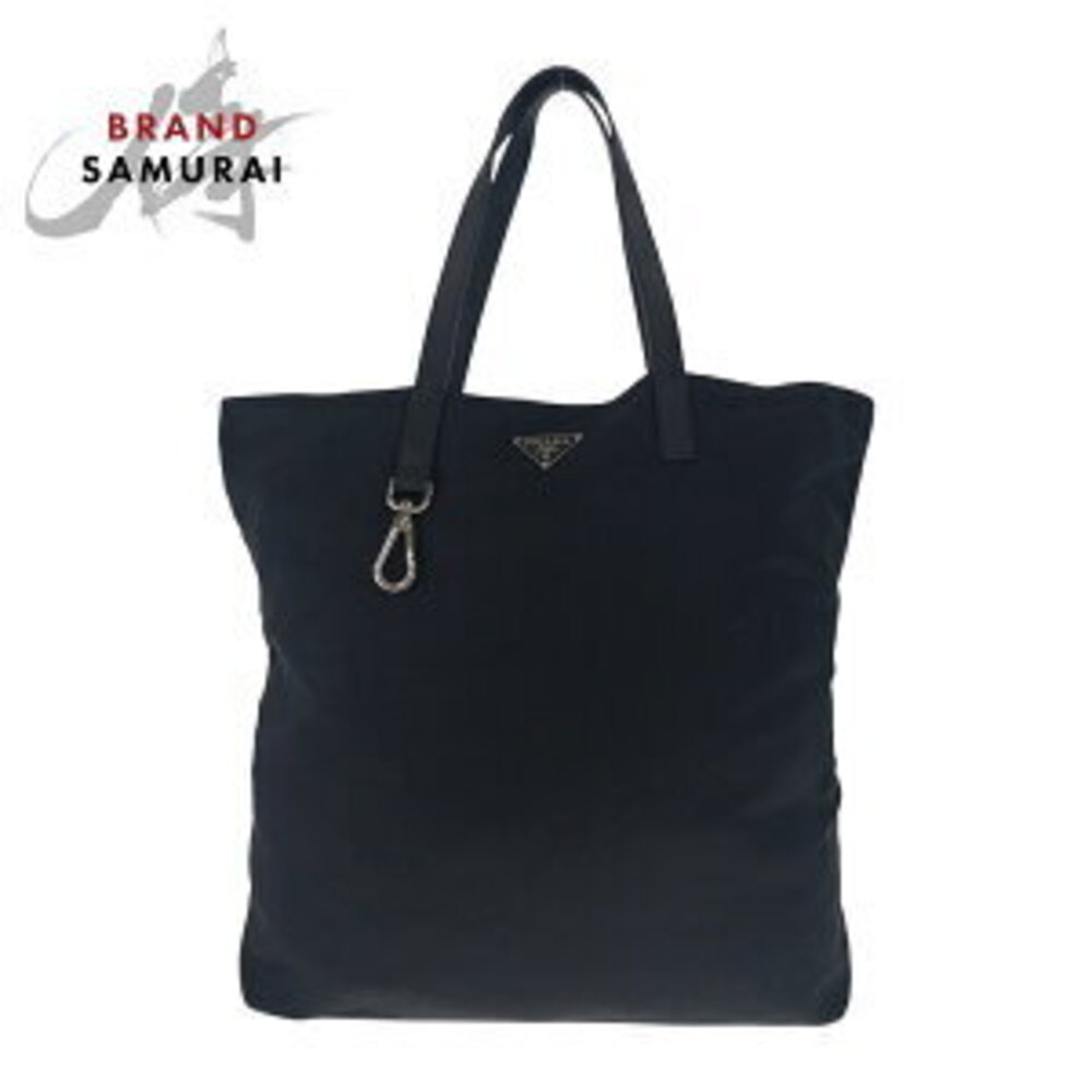 Prada nylon bag Tessuto black leather tote logo plate Saffiano triangular - Picture 2 of 10
